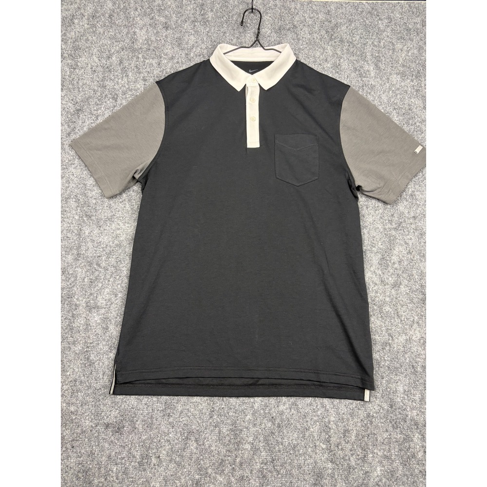 Nike Mens Dri-FIT Colorblock Polo Shirt Black Grey White Pocket Size M